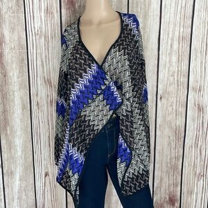Violet B Black & Purple/Blue Knitted Drape Cardigan w/White Accent Pattern Small